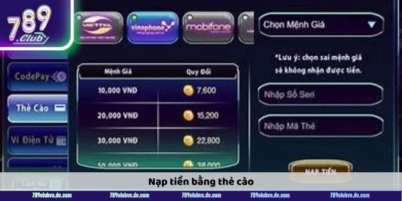 Người chơi nên lựa chọn phương thức nạp tiền 789CLUB phù hợp.