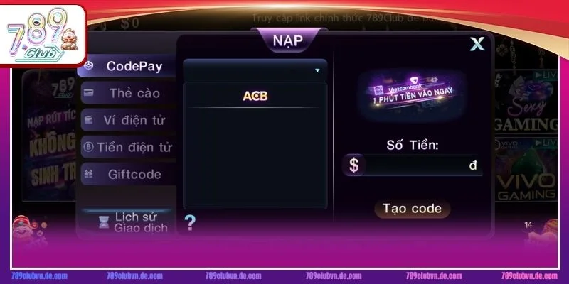 Người chơi có thể nạp tiền vào cổng game 789CLUB chỉ với vài bước.